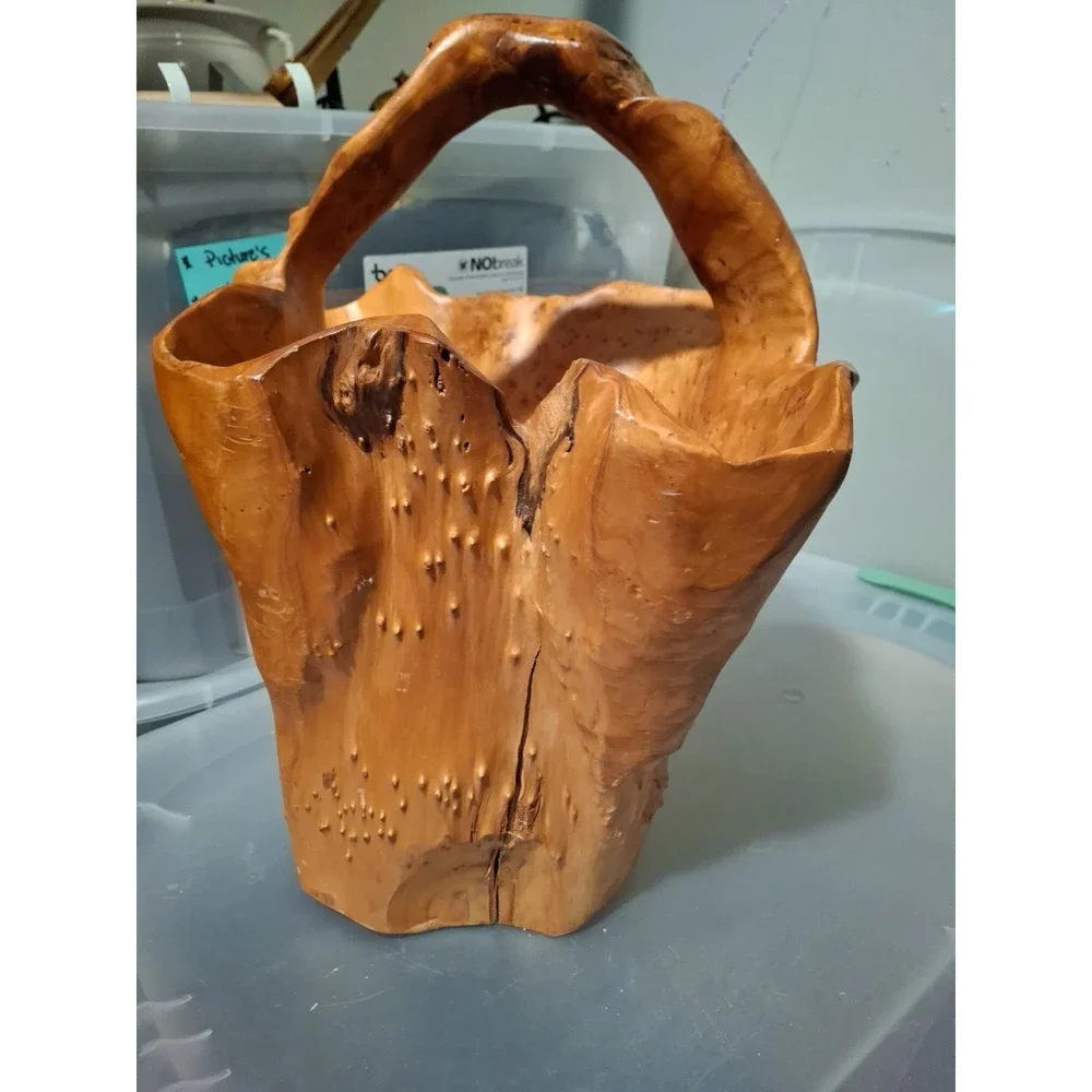 Hand Carved Burl Root Wood Vintage Large Basket 9